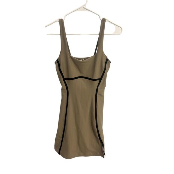 Abercrombie YPB SculptLux Mini Dress Oat and Black Sz S Athletic Dress Great! - Picture 3 of 9
